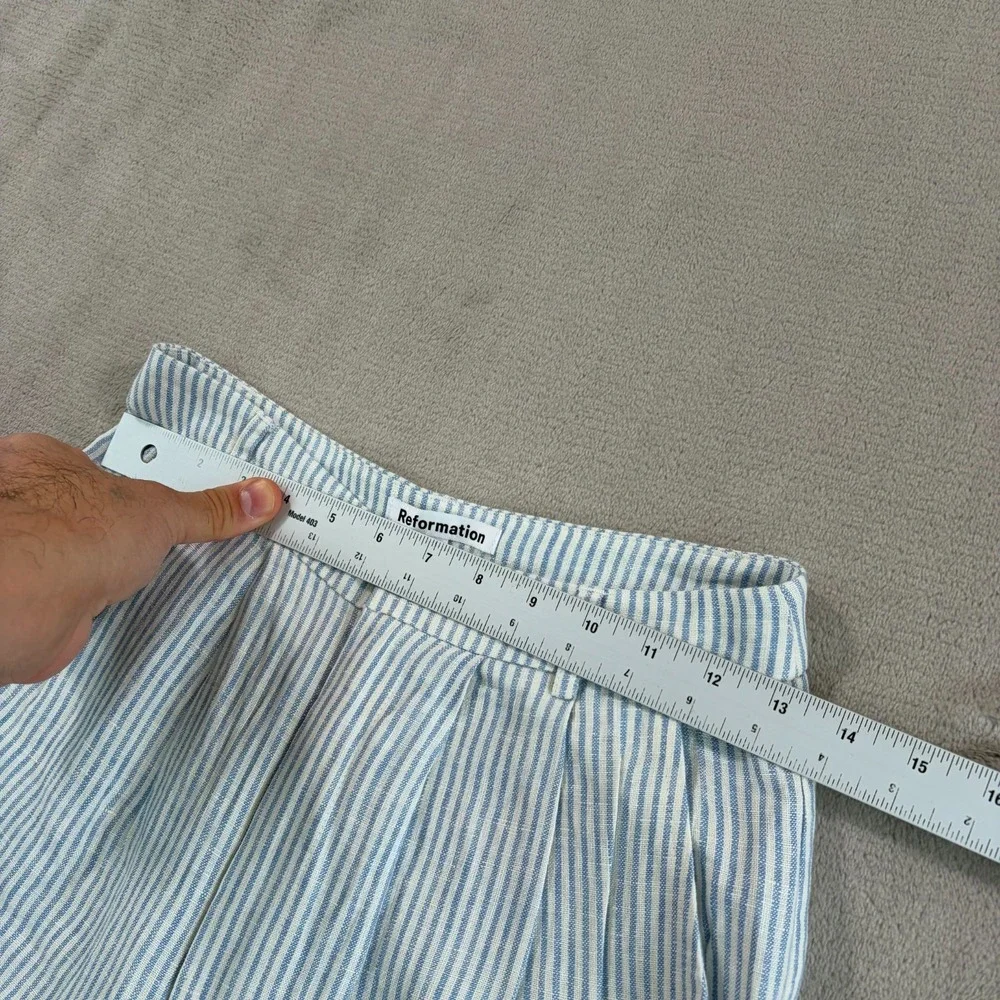 REFORMATION Mason Relaxed Wide Leg Pants 2 Blue White Striped‎ 100% Linen NWOT